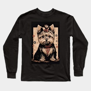 Super Cute Yorkshire Terrier Puppy Portrait Japanese style Long Sleeve T-Shirt